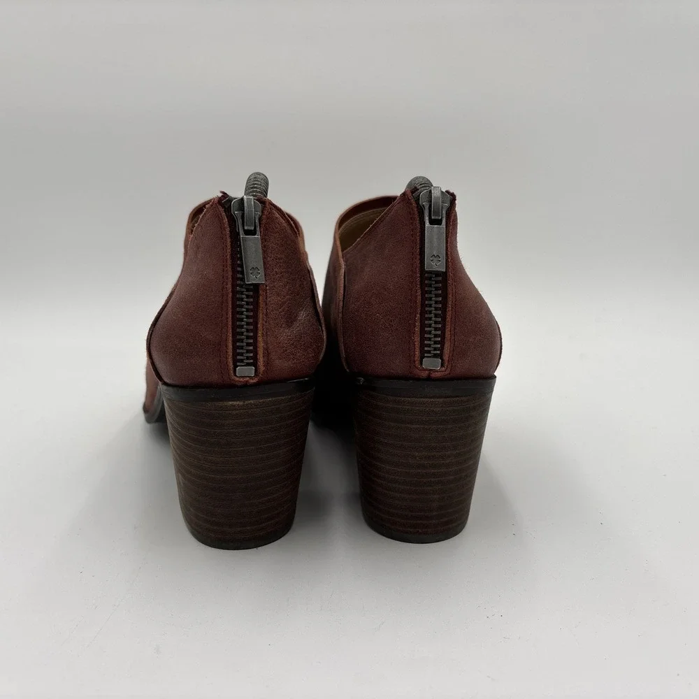 Lucky Brand Kalli Booties Burgundy Suede Leather Peep Toe Block Heel Size 9.5